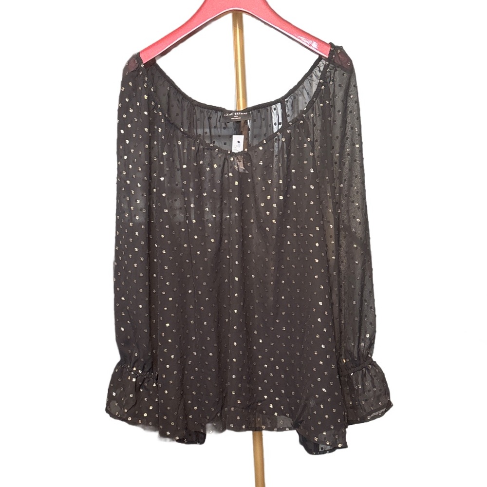 Lane Bryant | Black Sheer Gold Polka Dot Blouse - 22/24 - Picture 2 of 9